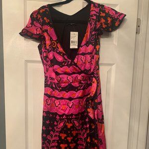 Betsey Johnson Black Pink Orange Dress Silk NWT
